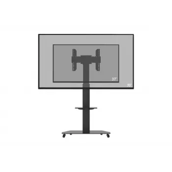 Suport TV pe roți celexon Professional Adjust-3770MP pentru ecrane plate 32-70 inch (81,3-177,8 cm), aluminiu eloxat și sticlă satinată, negru