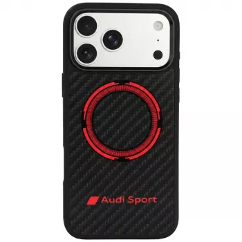 Husă MagSafe din fibră de carbon Audi RSQ Sport Red Circle pentru iPhone 18 Pro Max / 17 Pro Max, neagră