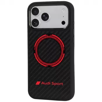 Husă MagSafe din fibră de carbon Audi RSQ Sport Red Circle pentru iPhone 18 Pro Max / 17 Pro Max, neagră