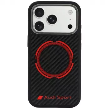 Husă MagSafe din fibră de carbon Audi RSQ Sport Red Circle pentru iPhone 18 Pro / 17 Pro, neagră