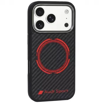 Husă MagSafe din fibră de carbon Audi RSQ Sport Red Circle pentru iPhone 18 Pro / 17 Pro, neagră