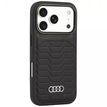 Husă MagSafe din piele sintetică Audi GT pentru iPhone 18 Pro / 17 Pro, neagră