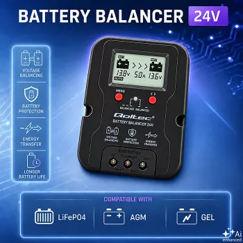 Egalizator de tensiune Qoltec 24V pentru 2 x 12V baterii | 5A | AGM GEL LiFePO4 | LCD