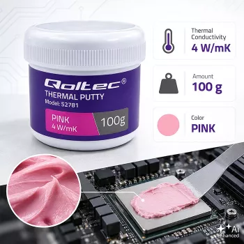 Pastă termoconductoare Qoltec | Thermal Putty 4 W/m-K | 100 g | roz