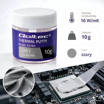 Pastă termoconductoare Qoltec | Thermal Putty 10 W/m-K | 10 g | gri