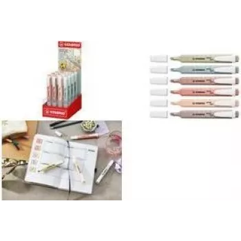 Textmarker STABILO swing cool NatureCOLORS, display de 16 bucăți, vârf tip pană 1,0-4,0 mm (275/16-9)
