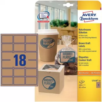 Etichete Avery Zweckform L7110-25, adeziv permanent, maro natural, 62 x 42 mm, 450 buc. (25 file x 18)