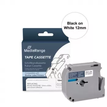 Casetă cu bandă de etichetat MEDIARANGE compatibilă cu Brother M-K231BZ, 12 mm x 8 m, negru/alb