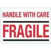 Etichete de avertizare HANDLE WITH CARE / FRAGILE rillprint, adeziv permanent, alb/roșu