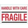 Etichete de avertizare HANDLE WITH CARE / FRAGILE rillprint, adeziv permanent, alb/roșu