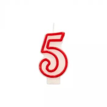Papstar Number Candle “5”, 7.3 cm, White/Red