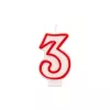Papstar Number Candle “3”, 7.3 cm, White/Red