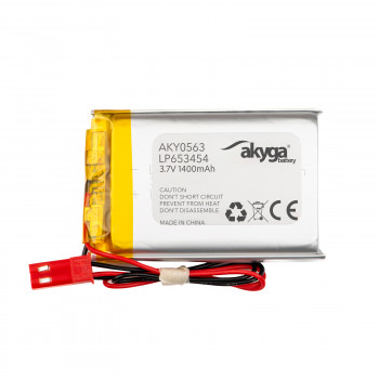Acumulator Li-Po Akyga AKY0563 LP653454 3,7 V 1400 mAh cu PCM, conector JST 2,54 mm cu 2 pini, cabluri 150 mm