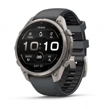Smartwatch Garmin Fenix 9 Pro, 47 mm, carcasă din titan, curea din silicon grafit/negru