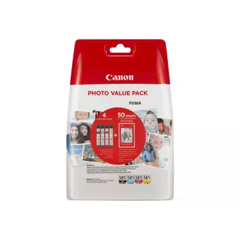 Cartușe de cerneală Canon CLI-581 C/M/Y/BK Photo Value Pack (4 buc.) cu hârtie foto