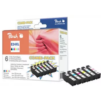 Pack economic de cartușe de cerneală Peach PI200-256 pentru Epson 24XL (T243) (6 buc.), capacitate XL