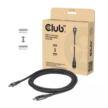 Cablu de încărcare de siguranță USB-C Club 3D CAC-2508, 240 W, cu afișaj de încărcare, tată/tată, 2 m