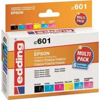 Cartușe de cerneală Edding EDD-601 pentru Epson Stylus Photo P50, compatibile, multipack negru + cyan + magenta + cyan foto + magenta foto (6 buc.)