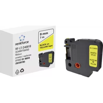 Bandă de etichetat Renkforce RF-LT-D40918, compatibilă cu DYMO D1 40918, 9 mm, negru pe galben, 7 m