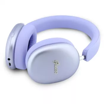 Căști on-ear Bluetooth Guess GUE005825, Metallic Effect Metal Script Logo, ENC, violet