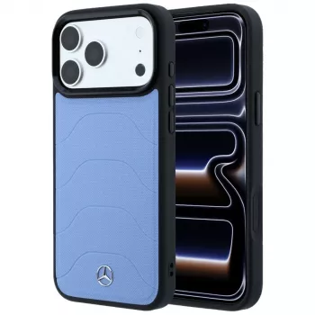 Husă din piele Mercedes Mer008915 cu aspect mesh și Bow Line, MagSafe, pentru iPhone 18 Pro / 17 Pro, albastru