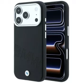 Husă smartphone MagSafe BMW Sign Inclined Deboss Letters pentru iPhone 18 Pro Max / 17 Pro Max, neagră
