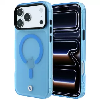 Husă smartphone BMW Sign Frosted IML & Metal Logo MagSafe pentru iPhone 18 Pro / 17 Pro, albastru