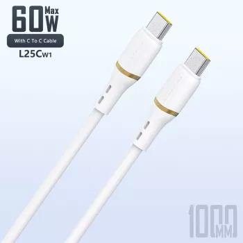 Cablu de date USB-C la USB-C Dudao 1 m 60 W din silicon lichid, alb