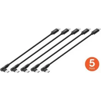 Cablu scurt de încărcare Manhattan USB-C, 60 W, 20 cm, tată la tată, 1 x în unghi / 1 x drept (5 buc.), negru