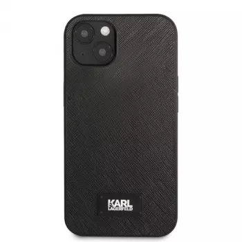 Husă rigidă Karl Lagerfeld KLHCP13MSFMP2K pentru iPhone 13 / 14 / 15, Saffiano Plaque, neagră