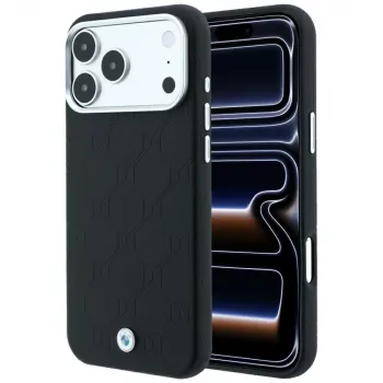 Husă MagSafe BMW BMW001220 Sign Deboss Quilted Metal Logo pentru iPhone 18 Pro Max / 17 Pro Max, neagră