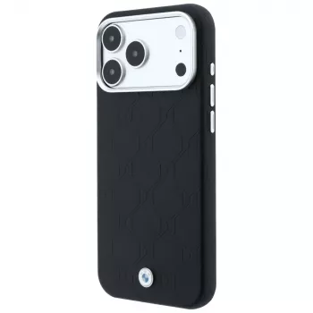 Husă MagSafe BMW BMW001220 Sign Deboss Quilted Metal Logo pentru iPhone 18 Pro Max / 17 Pro Max, neagră