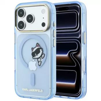 Husă MagSafe Karl Lagerfeld Peekaboo Logo pentru iPhone 18 Pro / 17 Pro, albastru deschis