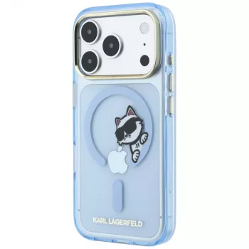 Husă MagSafe Karl Lagerfeld Peekaboo Logo pentru iPhone 18 Pro / 17 Pro, albastru deschis