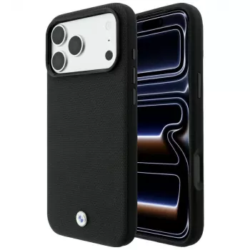 Husă MagSafe BMW Kevlar Metal Logo pentru iPhone 18 Pro Max / 17 Pro Max, neagră