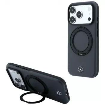 Husă Mercedes Leather with Ring Stand MagSafe cu suport inel pentru iPhone 18 Pro Max / 17 Pro Max, antracit
