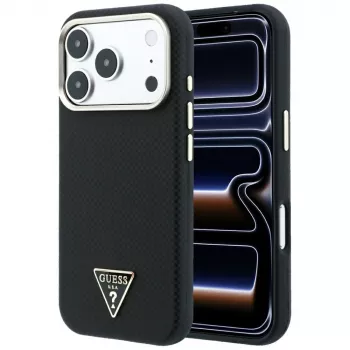 Husă MagSafe Guess Kevlar Triangle Logo pentru iPhone 18 Pro Max / 17 Pro Max, neagră