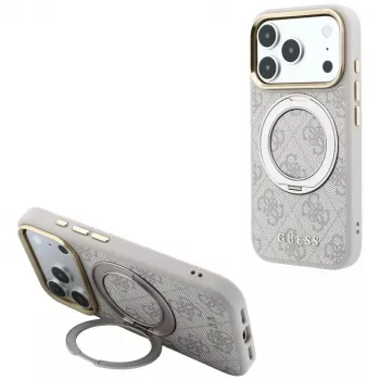 Husă Guess Ring Stand 360 4G Classic Logo, MagSafe, pentru iPhone 18 Pro / 17 Pro, roz