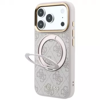 Husă Guess Ring Stand 360 4G Classic Logo, MagSafe, pentru iPhone 18 Pro / 17 Pro, roz