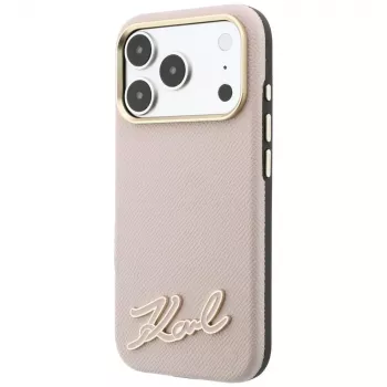 Husă Karl Lagerfeld Grained with Resin Signature Logo cu MagSafe pentru iPhone 18 Pro Max / 17 Pro Max, roz