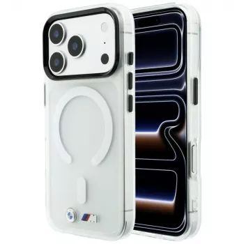 Husă BMW M IML Frosted Metal Logo & Trims, MagSafe, pentru iPhone 18 Pro / 17 Pro, transparentă