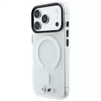 Husă BMW M IML Frosted Metal Logo & Trims, MagSafe, pentru iPhone 18 Pro / 17 Pro, transparentă