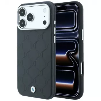 Husă MagSafe BMW Sign Deboss Quilted Metal Logo pentru iPhone 18 Pro Max / 17 Pro Max, antracit