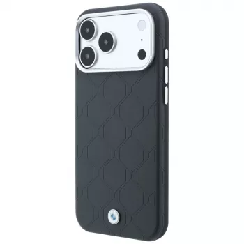 Husă MagSafe BMW Sign Deboss Quilted Metal Logo pentru iPhone 18 Pro Max / 17 Pro Max, antracit