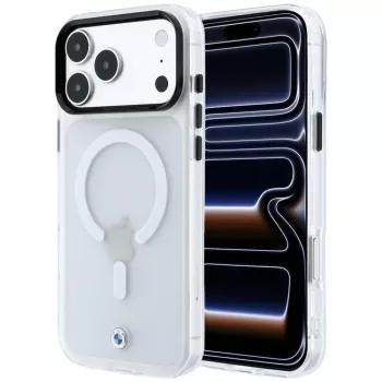 Husă MagSafe BMW Sign Frosted IML & Metal Logo pentru iPhone 18 Pro Max / 17 Pro Max, transparentă