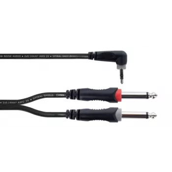 Adaptor audio Y Cordial 14868, 1x mufă jack 3,5 mm la 2x mufă jack 6,3 mm (mono), 3 m, negru