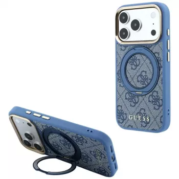 Husă MagSafe Guess Ring Stand 360 4G Classic Logo pentru iPhone 18 Pro / 17 Pro, albastră