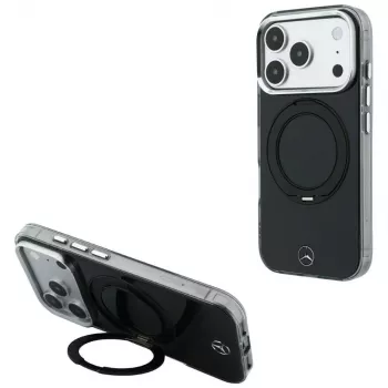 Husă MagSafe Mercedes Ring Stand Iconic Logo pentru iPhone 18 Pro Max / 17 Pro Max, neagră