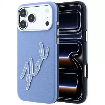 Husă Karl Lagerfeld Smooth Big Resin Signature Logo pentru iPhone 18 Pro Max / 17 Pro Max, albastră