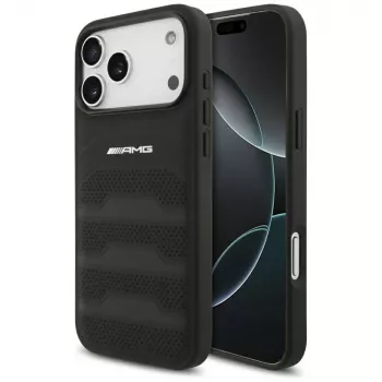 Husă smartphone Mercedes AMG00117 pentru iPhone 18 Pro Max / 17 Pro Max, AMG Leather Debossed Lines Logo, neagră